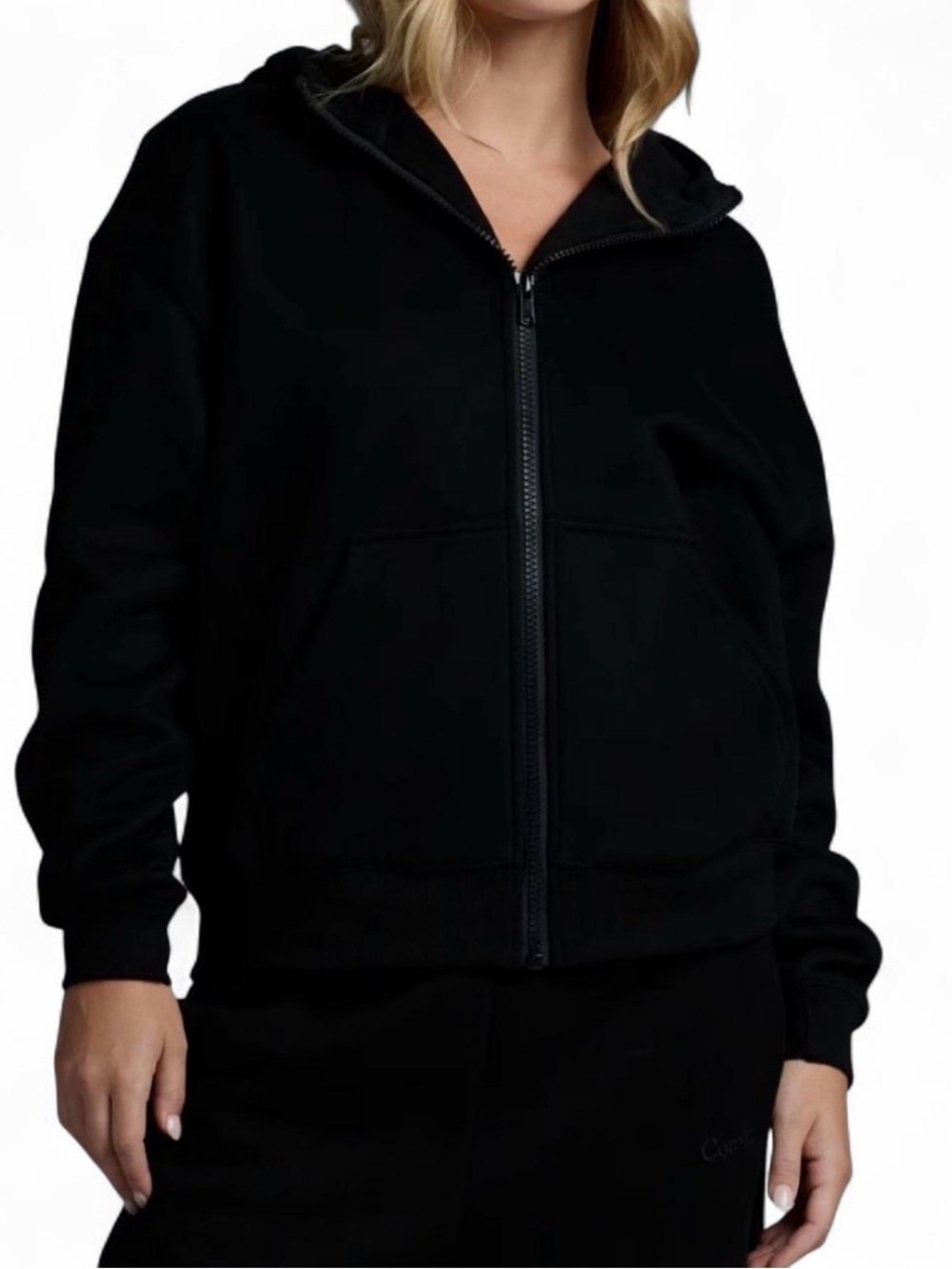 Black Zip-Up Hoodie Bomber Jacket - Women's Casual Layer